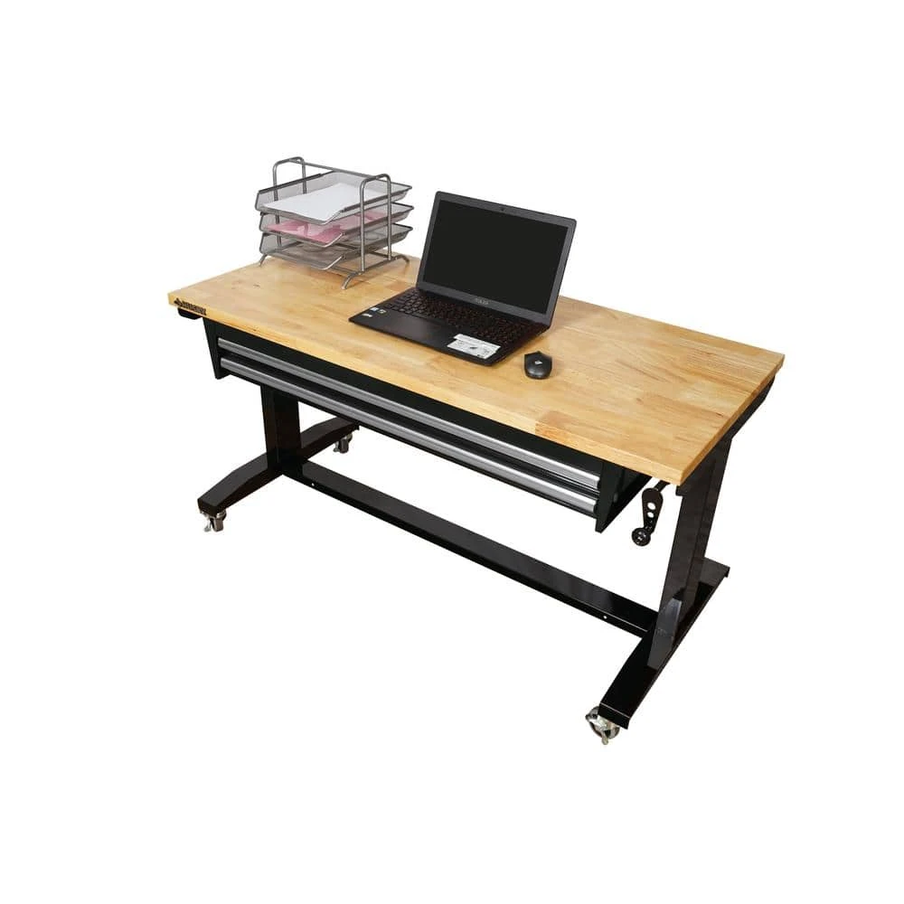 Husky 52 In. W X 24 In. D 2-Drawer Adjustable Height Blaxk Work Table With Solid Wood Top 8 Husky 52 In. W X 24 In. D 2-Drawer Adjustable Height Blaxk Work Table With Solid Wood Top - Image 8