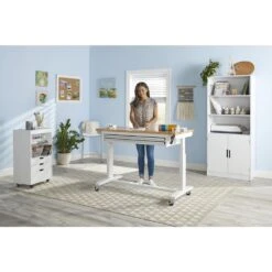 Husky 52 In. W X 24 In. D 2-Drawer Adjustable Height White Workbench Table With Solid Wood Top -Husky Shop husky workbenches holt5202bj2 1d 1000