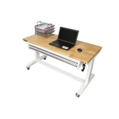 Husky 52 In. W X 24 In. D 2-Drawer Adjustable Height White Workbench Table With Solid Wood Top -Husky Shop husky workbenches holt5202bj2 1f 1000