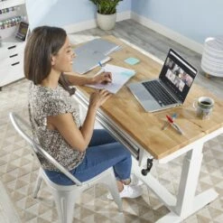 Husky 52 In. W X 24 In. D 2-Drawer Adjustable Height White Workbench Table With Solid Wood Top -Husky Shop husky workbenches holt5202bj2 66 1000