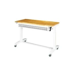 Husky 52 In. W X 24 In. D 2-Drawer Adjustable Height White Workbench Table With Solid Wood Top -Husky Shop husky workbenches holt5202bj2 76 1000