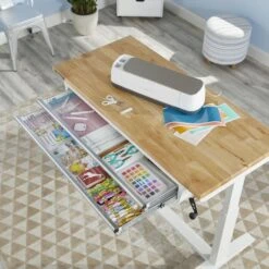 Husky 52 In. W X 24 In. D 2-Drawer Adjustable Height White Workbench Table With Solid Wood Top -Husky Shop husky workbenches holt5202bj2 c3 1000