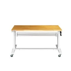 Husky 52 In. W X 24 In. D 2-Drawer Adjustable Height White Workbench Table With Solid Wood Top -Husky Shop husky workbenches holt5202bj2 d4 1000