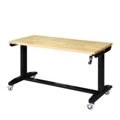 Husky 52 In. W X 24 In. D Adjustable Height Solid Wood Top Workbench Table In Black