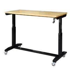 Husky 52 In. W X 24 In. D Adjustable Height Solid Wood Top Workbench Table In Black -Husky Shop husky workbenches holt52xdb12 66 1000