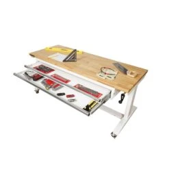Husky Tool Storage 62 In. W White Adjustable Height Work Table With 2-Drawers -Husky Shop husky workbenches holt6202bj2 1d 1000