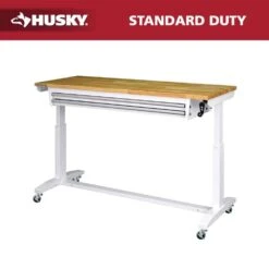 Husky Tool Storage 62 In. W White Adjustable Height Work Table With 2-Drawers
