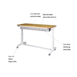 Husky Tool Storage 62 In. W White Adjustable Height Work Table With 2-Drawers -Husky Shop husky workbenches holt6202bj2 a0 1000