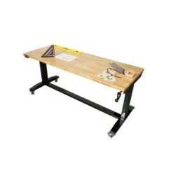 Husky 62 In. W X 24 In. D Adjustable Height Black Workbench Table With Solid Wood Top -Husky Shop husky workbenches holt62xdb12 1d 1000