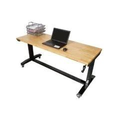 Husky 62 In. W X 24 In. D Adjustable Height Black Workbench Table With Solid Wood Top -Husky Shop husky workbenches holt62xdb12 66 1000