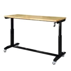 Husky 62 In. W X 24 In. D Adjustable Height Black Workbench Table With Solid Wood Top -Husky Shop husky workbenches holt62xdb12 77 1000