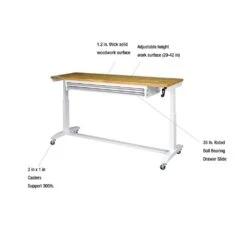 Husky 72 In. W X 24 In. D 2-Drawer Adjustable Height White Worktable With Solid Wood Top -Husky Shop husky workbenches holt7202bj2 1d 1000