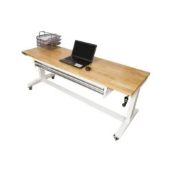 Husky 72 In. W X 24 In. D 2-Drawer Adjustable Height White Worktable With Solid Wood Top -Husky Shop husky workbenches holt7202bj2 77 1000