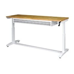 Husky 72 In. W X 24 In. D 2-Drawer Adjustable Height White Worktable With Solid Wood Top -Husky Shop husky workbenches holt7202bj2 c3 1000