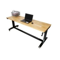 Husky 72 In. W X 24 In. D Adjustable Height Black Worktable With Solid Wood Top 24 Husky 72 In. W X 24 In. D Adjustable Height Black Worktable With Solid Wood Top -Husky Shop husky workbenches holt72xdb11 1f 1000