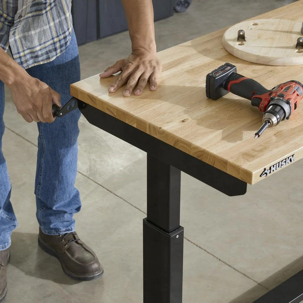 Husky 72 In. W X 24 In. D Adjustable Height Black Worktable With Solid Wood Top 7 Husky 72 In. W X 24 In. D Adjustable Height Black Worktable With Solid Wood Top - Image 7