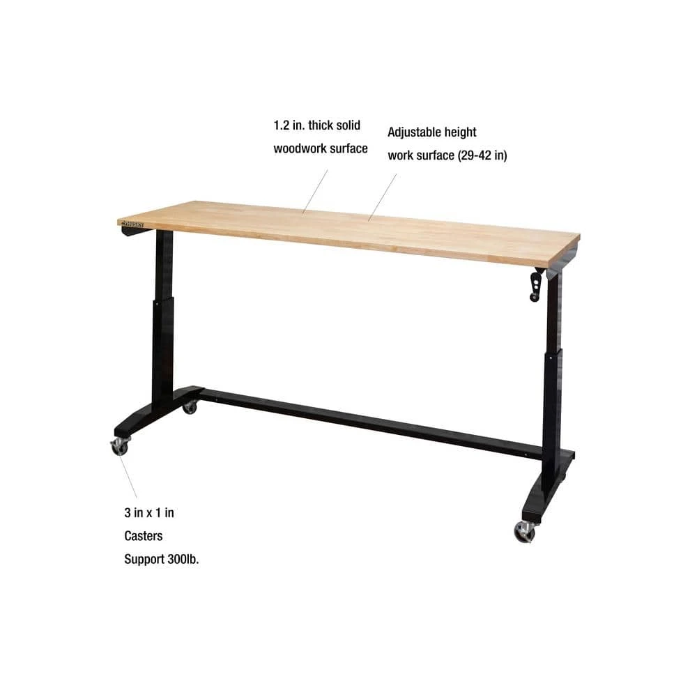 Husky 72 In. W X 24 In. D Adjustable Height Black Worktable With Solid Wood Top 2 Husky 72 In. W X 24 In. D Adjustable Height Black Worktable With Solid Wood Top - Image 2