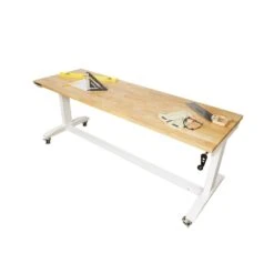 Husky 72 In. W X 24 In. D Adjustable Height White Workbench With Solid Wood Top -Husky Shop husky workbenches holt72xdbj2 66 1000