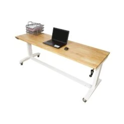 Husky 72 In. W X 24 In. D Adjustable Height White Workbench With Solid Wood Top -Husky Shop husky workbenches holt72xdbj2 77 1000