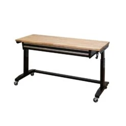 Husky 62 In. W X 24 In. D 2-Drawer Adjustable Height Black Workbench Table With Solid Wood Top -Husky Shop husky workbenches hotl6202b12 1f 1000