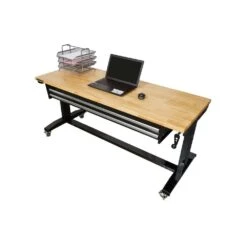 Husky 62 In. W X 24 In. D 2-Drawer Adjustable Height Black Workbench Table With Solid Wood Top -Husky Shop husky workbenches hotl6202b12 77 1000
