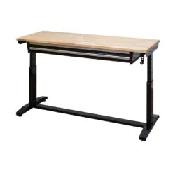 Husky 62 In. W X 24 In. D 2-Drawer Adjustable Height Black Workbench Table With Solid Wood Top -Husky Shop husky workbenches hotl6202b12 c3 1000