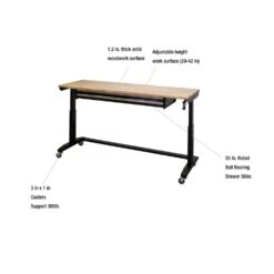 Husky 72 In. W X 24 In. D 2-Drawer Adjustable Height Black Workbench Table With Solid Wood Top 18 Husky 72 In. W X 24 In. D 2-Drawer Adjustable Height Black Workbench Table With Solid Wood Top -Husky Shop husky workbenches hotl7202b12 1d 1000
