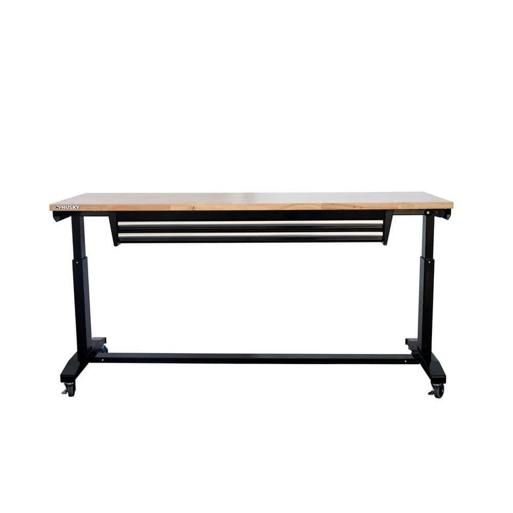 Husky 72 In. W X 24 In. D 2-Drawer Adjustable Height Black Workbench Table With Solid Wood Top 11 Husky 72 In. W X 24 In. D 2-Drawer Adjustable Height Black Workbench Table With Solid Wood Top - Image 11