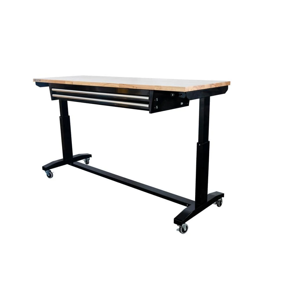 Husky 72 In. W X 24 In. D 2-Drawer Adjustable Height Black Workbench Table With Solid Wood Top 8 Husky 72 In. W X 24 In. D 2-Drawer Adjustable Height Black Workbench Table With Solid Wood Top - Image 8