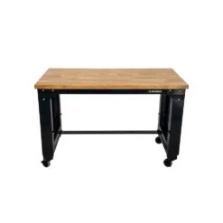 Husky 46 In. W X 24 In. Deep Adjustable Height Work Table With Solid Wood Top, Gloss Black -Husky Shop husky workbenches howt46xdb12 4f 1000