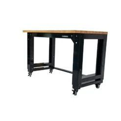 Husky 46 In. W X 24 In. Deep Adjustable Height Work Table With Solid Wood Top, Gloss Black -Husky Shop husky workbenches howt46xdb12 c3 1000