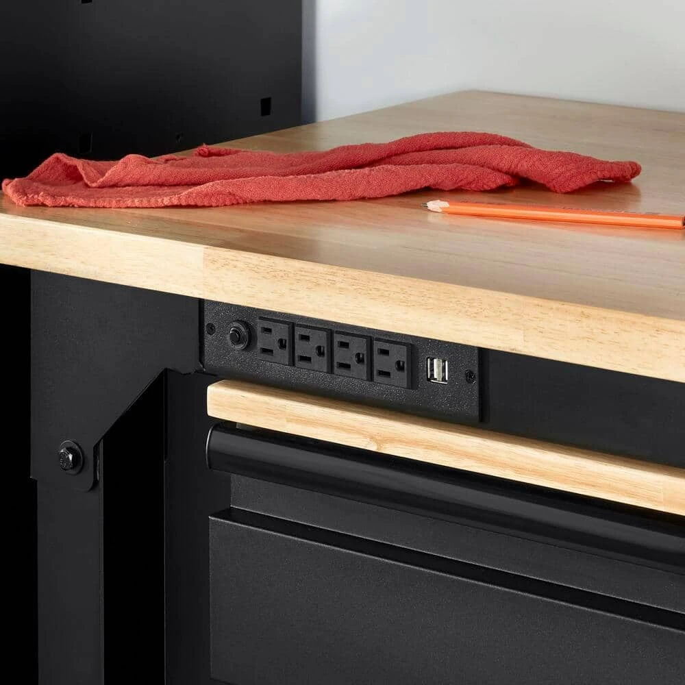 Husky 72 In. W X 23 In. D Adjustable Height Black Workbench, Solid Wood Top For Heavy Duty Welded Steel Garage Storage System 3 Husky 72 In. W X 23 In. D Adjustable Height Black Workbench, Solid Wood Top For Heavy Duty Welded Steel Garage Storage System - Image 3