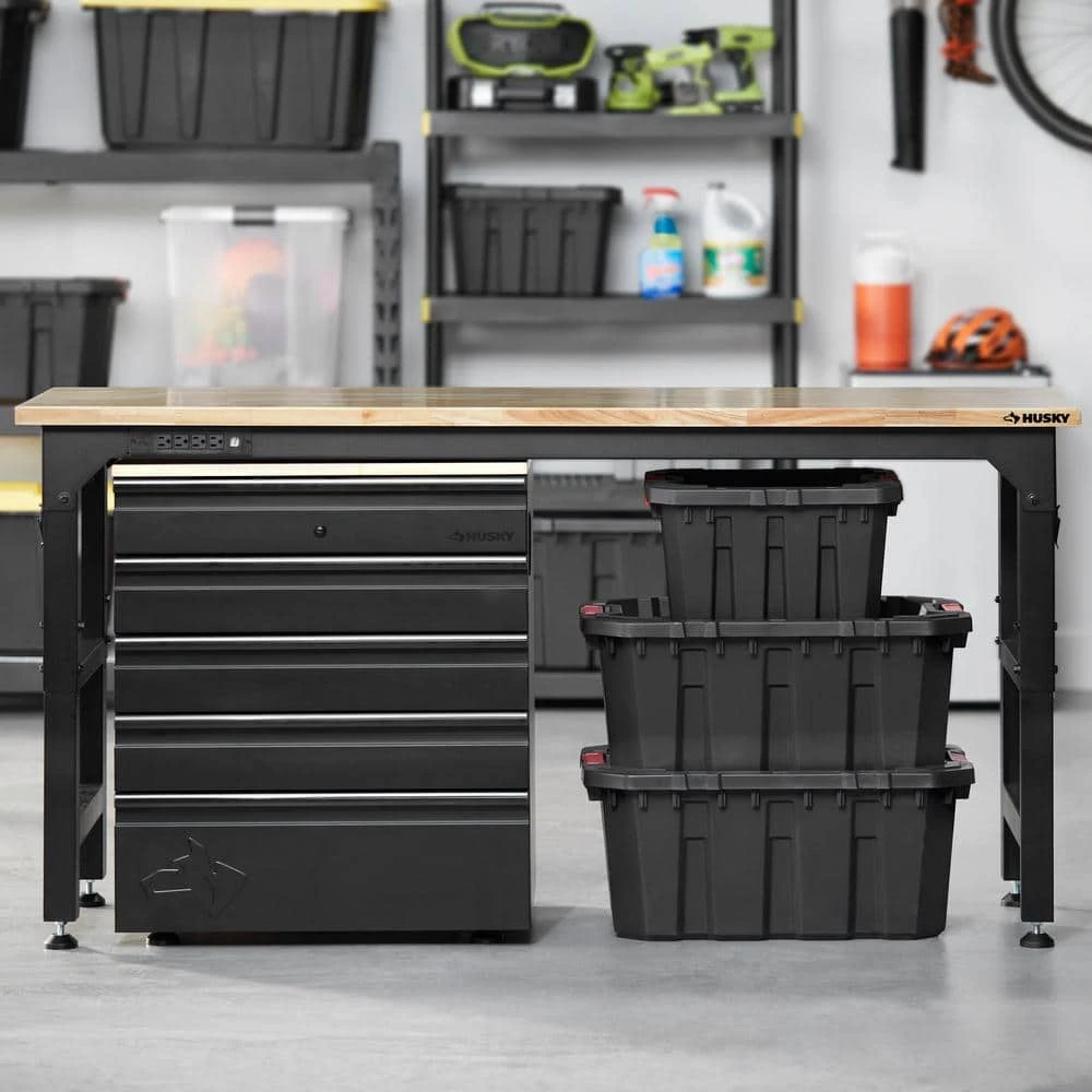 Husky 72 In. W X 23 In. D Adjustable Height Black Workbench, Solid Wood Top For Heavy Duty Welded Steel Garage Storage System 9 Husky 72 In. W X 23 In. D Adjustable Height Black Workbench, Solid Wood Top For Heavy Duty Welded Steel Garage Storage System - Image 9