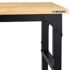 Husky 76 In. W X 23 In. D Adjustable Height Black Workbench With Solid Wood Top -Husky Shop husky workbenches htc1000013 c3 1000