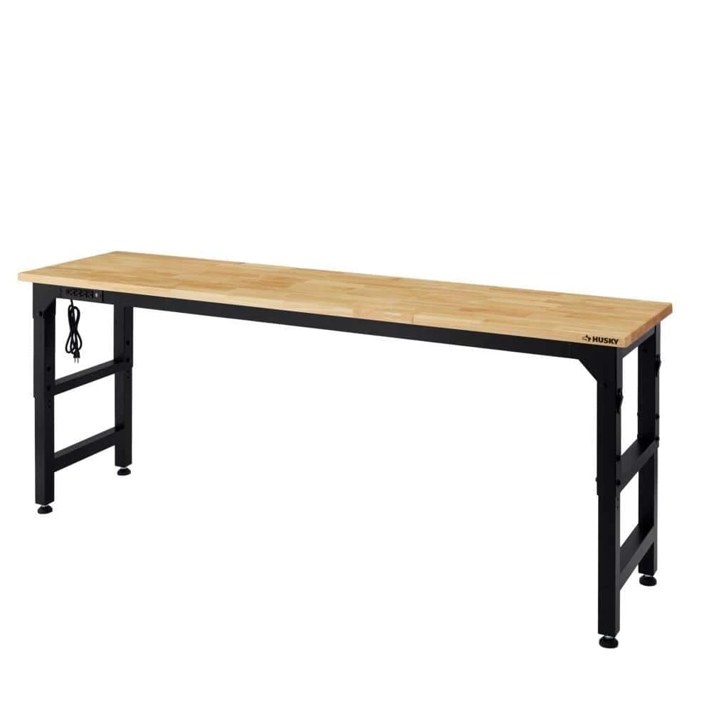 Husky 96 In. W X 23 In. D Adjustable Height Extra Wide Heavy Duty Black Workbench With Solid Wood Top 1 Husky 96 In. W X 23 In. D Adjustable Height Extra Wide Heavy Duty Black Workbench With Solid Wood Top