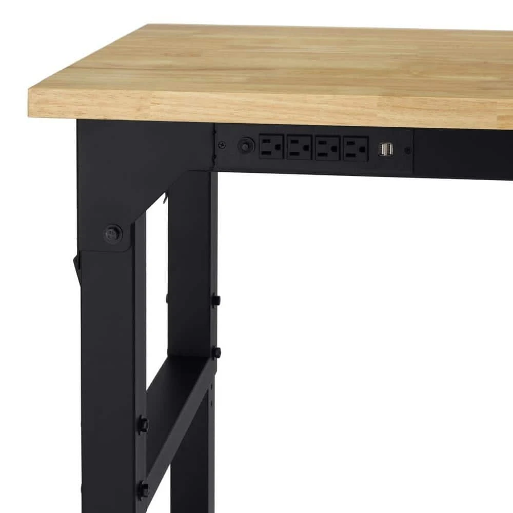 Husky 96 In. W X 23 In. D Adjustable Height Extra Wide Heavy Duty Black Workbench With Solid Wood Top 7 Husky 96 In. W X 23 In. D Adjustable Height Extra Wide Heavy Duty Black Workbench With Solid Wood Top - Image 7