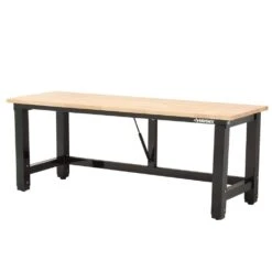 Husky Ready-To-Assemble 72 In. W X 24 In. D Folding Adjustable Height Solid Wood Top Workbench In Black