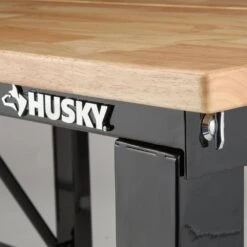 Husky Ready-To-Assemble 72 In. W X 24 In. D Folding Adjustable Height Solid Wood Top Workbench In Black -Husky Shop husky workbenches wsh72fwb 77 1000