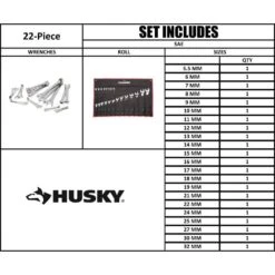 Husky Master Metric Combo Wrench Set (22-Piece) 15 Husky Master Metric Combo Wrench Set (22-Piece) -Husky Shop husky wrench sets hcwmmms d4 1000