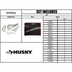 Husky Master SAE Combo Wrench Set (19-Piece) -Husky Shop husky wrench sets hcwsaems d4 1000