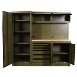 Husky 80.2 In. W X 75 In. H X 19.2 In. D Steel 8-Piece Garage Storage System In Matte Army Green With Solid Wood Worktop 17 Husky 80.2 In. W X 75 In. H X 19.2 In. D Steel 8-Piece Garage Storage System In Matte Army Green With Solid Wood Worktop -Husky Shop matte army green husky garage storage systems hgrgsuitearmy 1d 1000