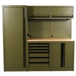 Husky 80.2 In. W X 75 In. H X 19.2 In. D Steel 8-Piece Garage Storage System In Matte Army Green With Solid Wood Worktop 15 Husky 80.2 In. W X 75 In. H X 19.2 In. D Steel 8-Piece Garage Storage System In Matte Army Green With Solid Wood Worktop -Husky Shop matte army green husky garage storage systems hgrgsuitearmy 40 1000