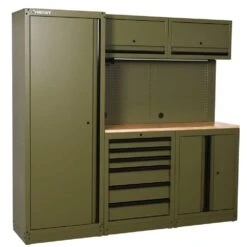 Husky 80.2 In. W X 75 In. H X 19.2 In. D Steel 8-Piece Garage Storage System In Matte Army Green With Solid Wood Worktop 16 Husky 80.2 In. W X 75 In. H X 19.2 In. D Steel 8-Piece Garage Storage System In Matte Army Green With Solid Wood Worktop -Husky Shop matte army green husky garage storage systems hgrgsuitearmy a0 1000
