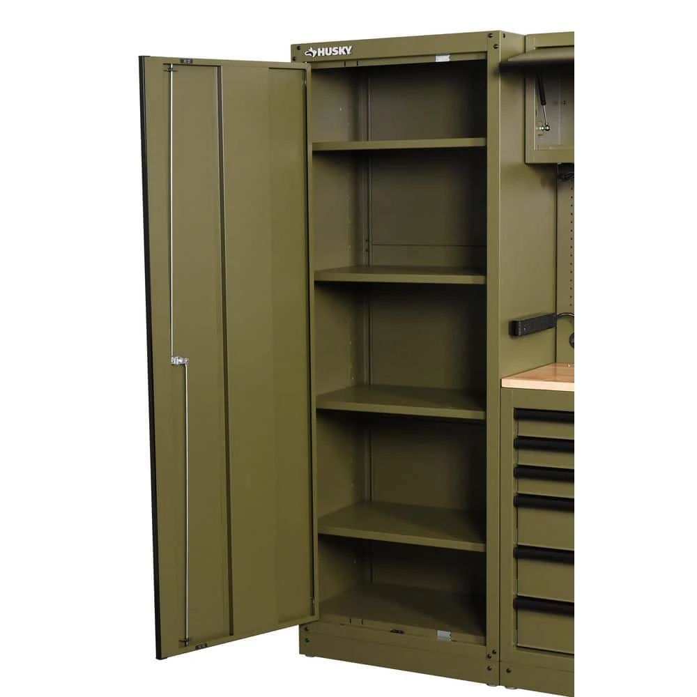 Husky 80.2 In. W X 75 In. H X 19.2 In. D Steel 8-Piece Garage Storage System In Matte Army Green With Solid Wood Worktop 12 Husky 80.2 In. W X 75 In. H X 19.2 In. D Steel 8-Piece Garage Storage System In Matte Army Green With Solid Wood Worktop - Image 12
