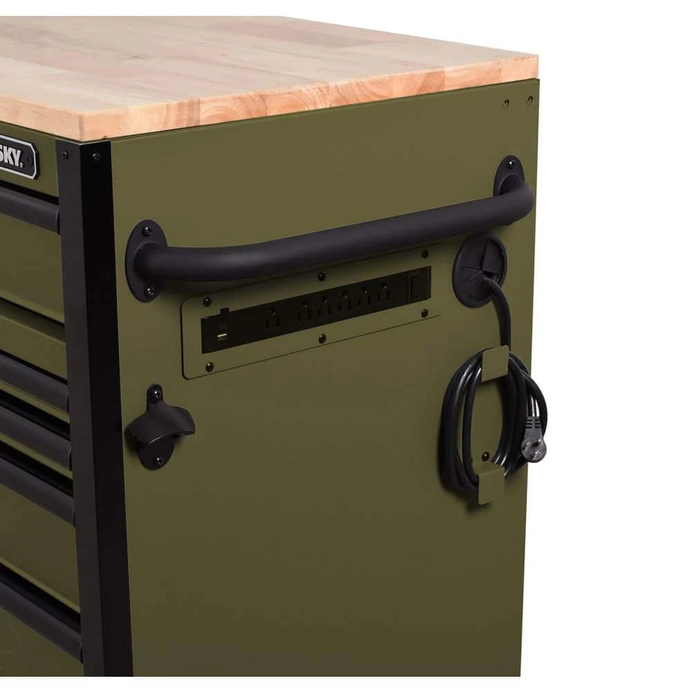 Husky Heavy Duty 61 In. W X 23 In. D 15-Drawer Matte Army Green Mobile Workbench Cabinet With Solid Wood Top 9 Husky Heavy Duty 61 In. W X 23 In. D 15-Drawer Matte Army Green Mobile Workbench Cabinet With Solid Wood Top - Image 9