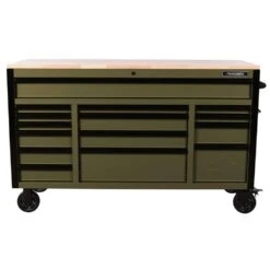 Husky Heavy Duty 61 In. W X 23 In. D 15-Drawer Matte Army Green Mobile Workbench Cabinet With Solid Wood Top 14 Husky Heavy Duty 61 In. W X 23 In. D 15-Drawer Matte Army Green Mobile Workbench Cabinet With Solid Wood Top -Husky Shop matte army green husky mobile workbenches h61mwc15hdarmy tl 40 1000