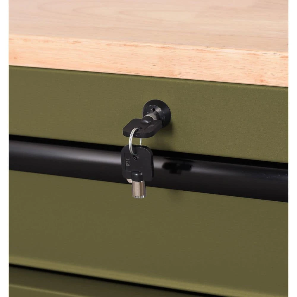 Husky Heavy Duty 61 In. W X 23 In. D 15-Drawer Matte Army Green Mobile Workbench Cabinet With Solid Wood Top 8 Husky Heavy Duty 61 In. W X 23 In. D 15-Drawer Matte Army Green Mobile Workbench Cabinet With Solid Wood Top - Image 8