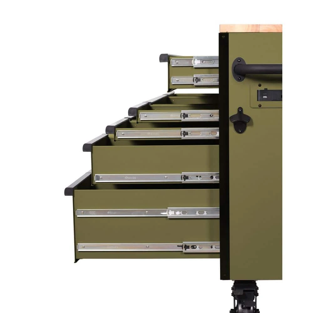 Husky Heavy Duty 61 In. W X 23 In. D 15-Drawer Matte Army Green Mobile Workbench Cabinet With Solid Wood Top 12 Husky Heavy Duty 61 In. W X 23 In. D 15-Drawer Matte Army Green Mobile Workbench Cabinet With Solid Wood Top - Image 12