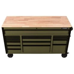 Husky Heavy Duty 61 In. W X 23 In. D 15-Drawer Matte Army Green Mobile Workbench Cabinet With Solid Wood Top 15 Husky Heavy Duty 61 In. W X 23 In. D 15-Drawer Matte Army Green Mobile Workbench Cabinet With Solid Wood Top -Husky Shop matte army green husky mobile workbenches h61mwc15hdarmy tl a0 1000