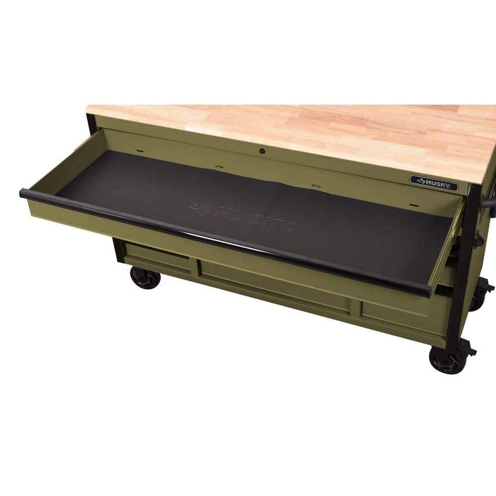 Husky Heavy Duty 61 In. W X 23 In. D 15-Drawer Matte Army Green Mobile Workbench Cabinet With Solid Wood Top 7 Husky Heavy Duty 61 In. W X 23 In. D 15-Drawer Matte Army Green Mobile Workbench Cabinet With Solid Wood Top - Image 7